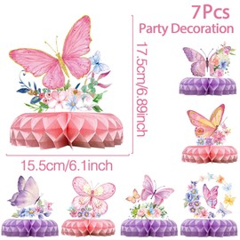 7Pcs Butterfly Birthday Decorations Supplies，Butterfly Centerpieces Tables, Butterfly Honeycomb Table Decorations Centrepiece Butterfly Theme Party Supplies For Girls Birthday Baby Shower Party Decor