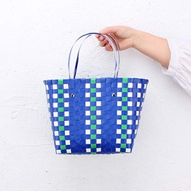 CIKALIN Basket Bag, Handbag, Knitting, Waterproof Material, Large Capacity, Shopping, Outing, Ultra Lightweight, blue