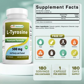 Best Naturals L-Tyrosine 500 mg 180 Capsules (Pack of 3)
