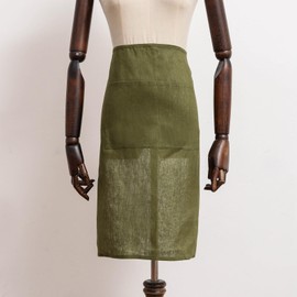 HSOFTIFY 100% Linen Bistro Half Apron, Waist Apron With 2 Pockets For Women Men Waitress Server Cooking Kitchen Restaurant Teacher, Army green