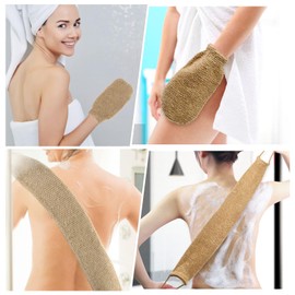 Cozlly Back Scrubber Exfoliating for Shower, 100% Natural Sisal Back Scrubber Band and Exfoliating Glove Body Shower Gloves Exfoliating Massage Strap for Back Shower