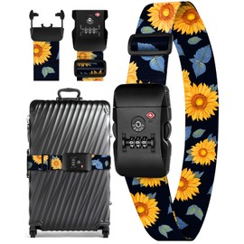 Slohif Luggage Straps TSA Lock for Suitcases - Travel Belt TSA Approved Accessories Luggage Identifiers Carry On Bag with Buckle Nylon Adjustable Band for Add a Bag Sunflower