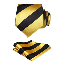 HISDERN Men's Striped Tie & Pocket Square Set, Wedding Tie -