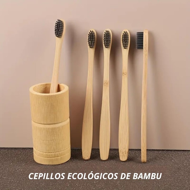 NOVOTEND - 5 Pack Cepillo de dientes de bambu cerdas