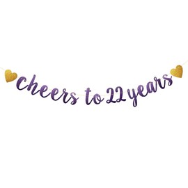 Betteryanzi Purple Glitter Paper Banner, Pre-Strung,22nd Birthday/Wedding Anniversary Party Decoration Supplies, Letters Purple Cheers to 22 Years