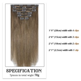 Aison Ash Brown Clip in Hair Extensions Real Human Hair 70G/7Pcs Soft Silky Straight 16clips Hair Extensions Clip ins for Women 18Inch