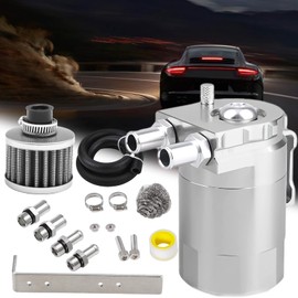 PWR FEVER Upgraded Universal Oil Catch Can Kit Aluminum Reservoir Tank with 3/8" Strengthened NBR Fuel Line Silver 400ml