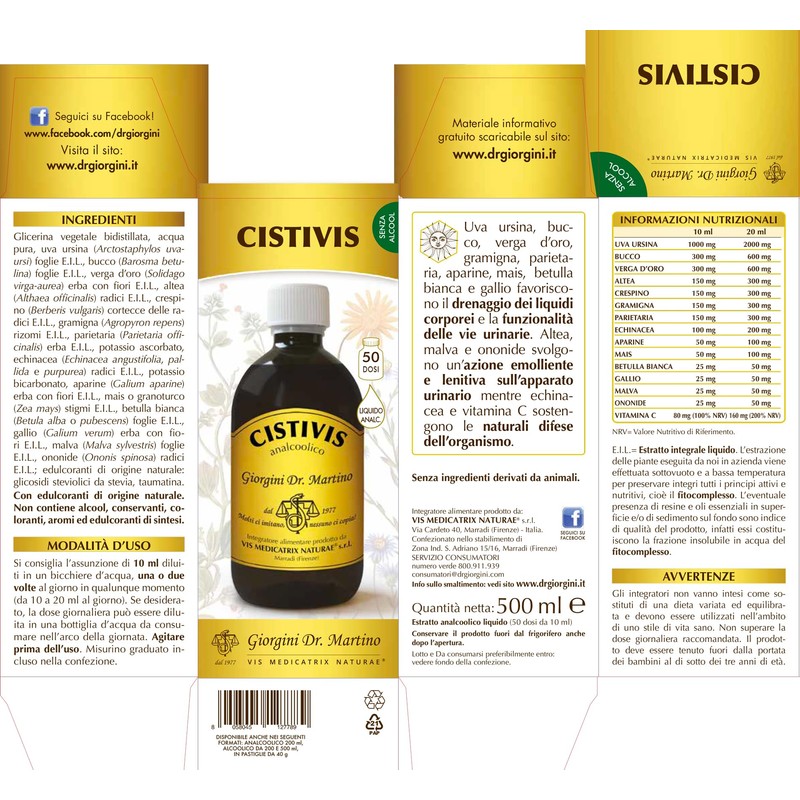 CISTIVIS liquido analcoolico - 500 ml (integratore di uva ursina