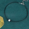 MJartoria Black PU Leather Cord Faux Pearl Choker Necklace