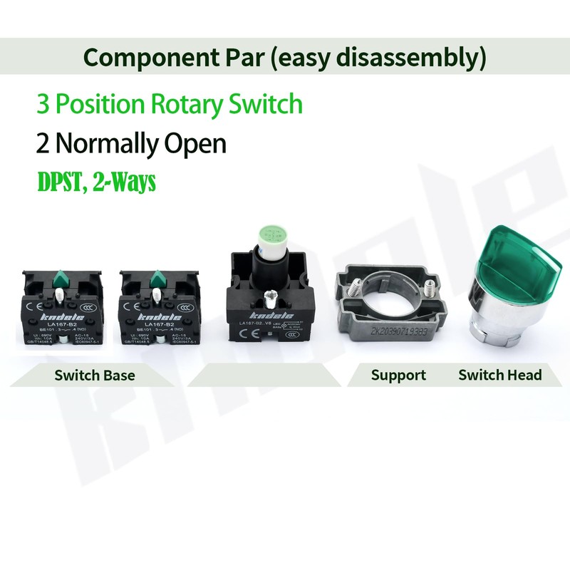 10Amp 22mm 3 Position Rotary Selector Switch with 110V Green