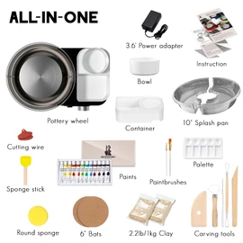 Pottery Wheel for Kids and Beginners - Complete Pottery Set for Kids with 6" Turntable, 2.2lb Clay, Art Supplies Sculpting Tools, Craft Gifts for Teens Kids Adults (Grey)