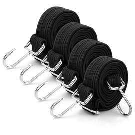 2 m Adjustable Bungee Cord with Hooks, 2 m Long Flat Tie Down Straps with Metal Hooks, Extra Strong Wide Rubber Cords, Luggage Tightener, Elastic Band, Rubber Expander Bicycle, Car Transport,
