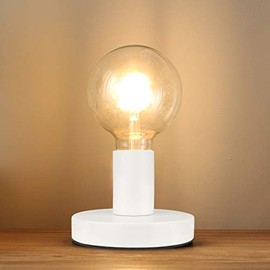 Helunsi Industrial Table Lamp Base, E26 E27 Lamp Base Without Shade, Mini Short Desk Lamp Exposed Bulb Base, Simple Metal Edison Light Bulb Stand, with 5.8ft Cord Switch Plug Bulb Base Holder (White)