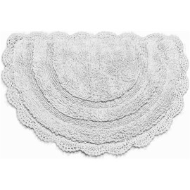 Chardin home Light Grey Crochet Bathrug,100% Cotton Semicircle bathmat with artisanally Handcrafted Crochet Border, 20x32 Inch D Shape, Perfect for Half Baths, Powder Rooms, bathrooms