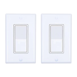 4-Way Decorator Wall Light Switches with Wallplates, 15A 120/277V UL Listed - On/Off Paddle Rocker, Self-Grounding - Residential and Commercial Grade (White, Pack of 2)