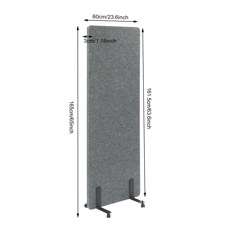 Office Partition,24 * 66In Light Gray Room Divider,Rectangle Divider Screen