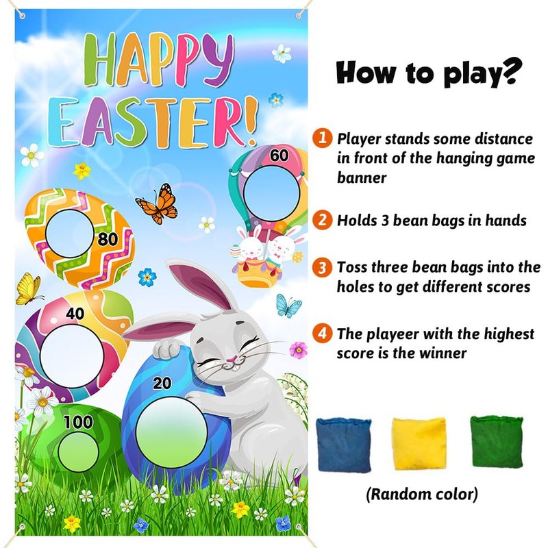 AIBIIN Easter Toss Game Banner with 3 Bean Bags Easter