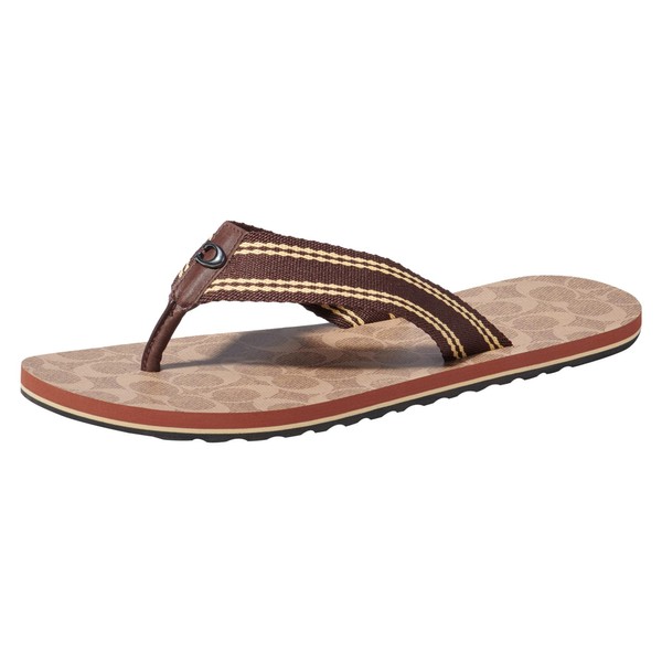 COACH Women's Signature Webbing Flip Flop, light brown