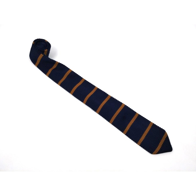 F NODE Knit Tie, Narrow Tie, Sword Tip, Striped, Navy