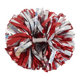 Lovecheer - 2 pompones de animadora, color rojo y plateado, con mango de bastón, para fiestas de equipo deportivo, para niños y adultos