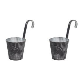 DARO DEKO Metal Hanging Pot, Grey, Diameter 13 cm, Set of 2 Flower Pot, Hanging Balcony Planter