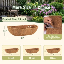 4 Pcs 24" Trough Coco Liner for Planter, 100% Natural Coco Fiber