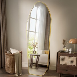 ZENOMIRRIS Full Length Floor Mirror - 67"x24" Aluminum Frame Irregular Mirror Diamond Shaped Standing Leaning Hanging for Bedroom Living Room Cloakroom Decor Large Mirror Gold