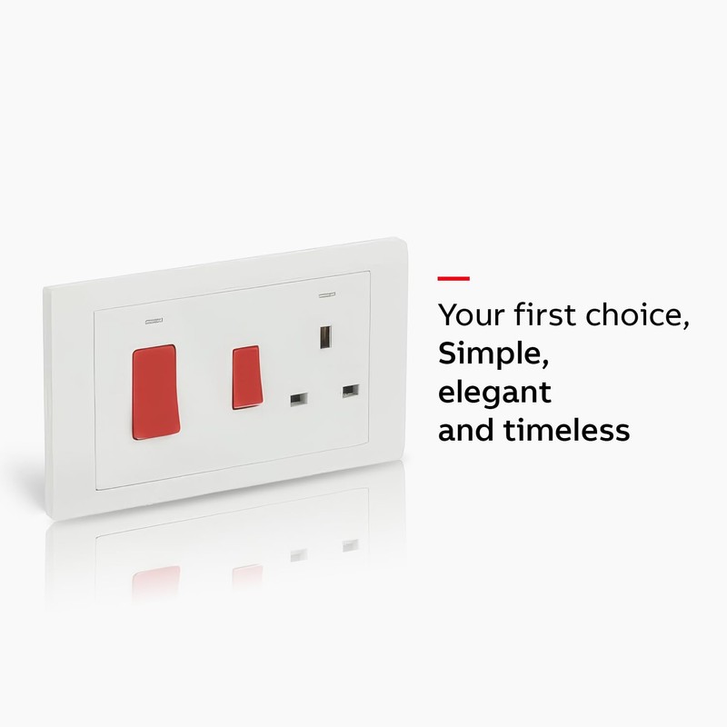 ABB Inora 1 Gang Switched 13A Plug Socket with 45A