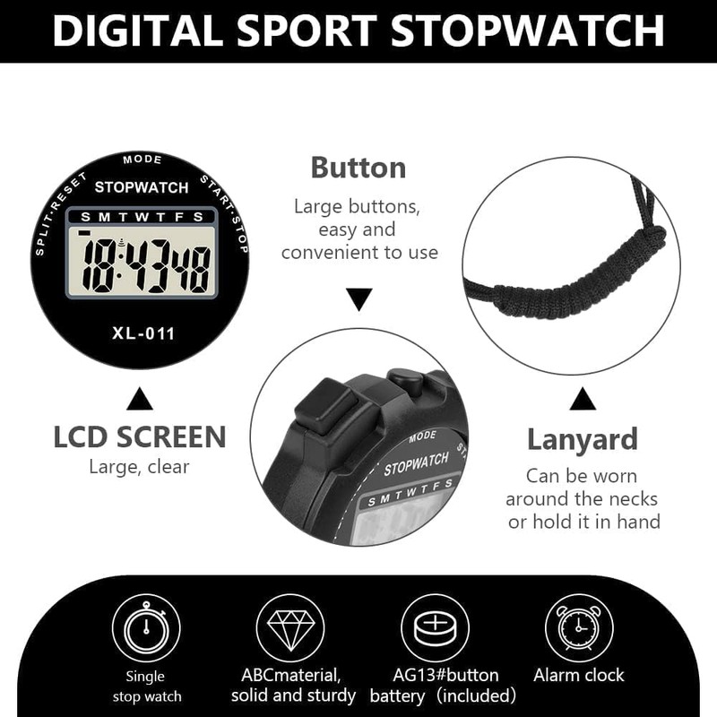 Digital Sports Stopwatch Timer, Multi-Function Large Display Stopwatch With Countdown