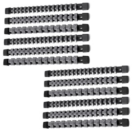 ALOANES 12 PC ABS Socket Organizer,1/2 inch, 3/8 inch, and 1/4 inch Drive Socket Rail Holders, Heavy Duty Socket Racks, Black Rails with Gray Clips