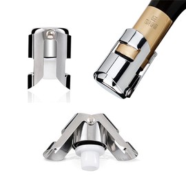 3 Pack Reusable Champagne Stoppers, Stainless Steel Wine Sparkling Bottle Cork Set with a Built In Sealing Plug,Sealer for Cava, Prosecco (Silver)