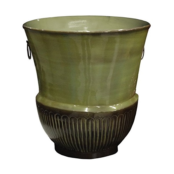 Robert Allen MPT01823 Croft Urn Ironstone Metal Planter Flower Pot, 17", Basil Green Color