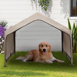 Newbro Dog Tent Outdoor, Extra Large Dog House Outside, Big Dog Shade Shelter Waterproof Weatherproof Doghouse Canopy with Ground Nails, Sun Rain Cover for Pet Cat Goat Livestock, 4'x 4'x 3.3', Tan