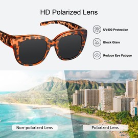 TINHAO Square Fit Over Glasses Sunglasses for Women, Polarised Oversized Sunglasses Over Glasses UV Protection(Amber leopard, Black)