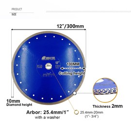 SHDIATOOL 12-Inch Diamond Saw Blade Cutting Disc for Porcelain Tile Ceramic Granite Marble Brick Turbo Cutting Wheel on Angle Grinder