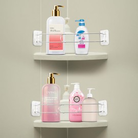 CHANGE MOORE RV Shower Corner Storage Bar, Adjustable Rust Proof Stainless Steel Bathroom Shelves Organization Rod for Camper Travel Trailer Inside Bath Accessories 2 PCS