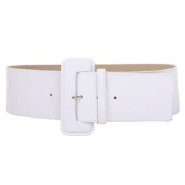 Ladies High Waist Wide Patent Fashion Plain Leather Belt, White | M/L - 36"