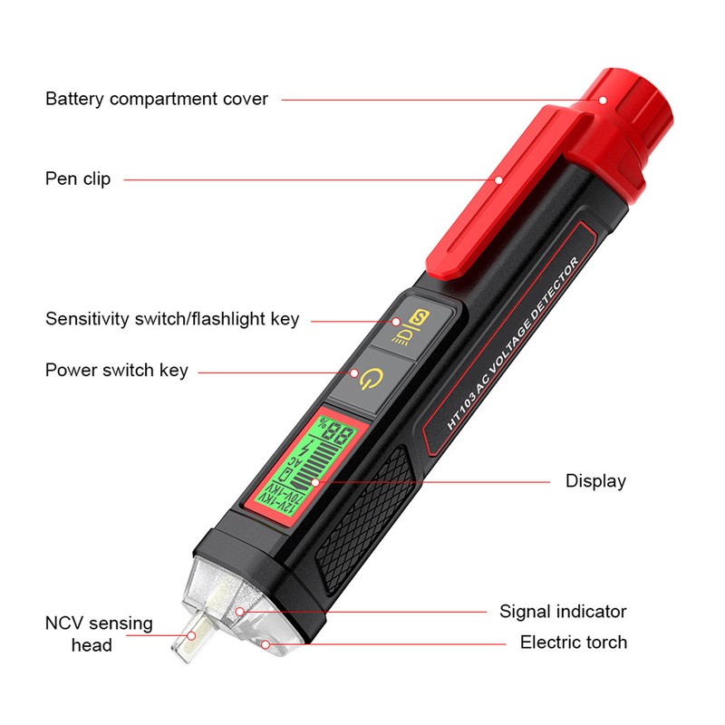 HT103 AC Voltage Tester Pen Waterproof Sound Light Alarm 12‑1000V
