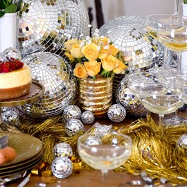 Silver Disco Ball 6 Pack Big Mirror Balls Decor Cool and Fun Silver Hanging Party Disco Ornament for DJ Light Effect Stage Prop Party Wedding Home Decorations(3.2'', 6'', 8'',10'')