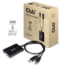 Club 3D CAC-1010 - Adaptador Activo DVI-D de Doble Enlace para Monitor o visualización, Alimentado por USB A, resolución de 2560x1600 HDCP Compatible no para monitores Apple Cinema