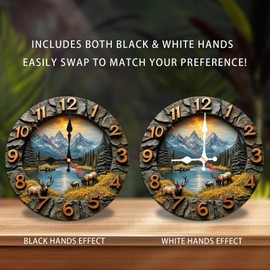 Mountain Elk Sunset Wall Clock 10-Inch Wooden Wall Clock, Silent Movement, Perfect for Living Room Bedroom Bathroom Home Decor