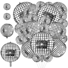 48 Pcs Disco Ball Balloons 32 Inch 22 Inch 10 Inch 4D Laser Foil Metallic Mirror Party Balloons Disco Party Decorations Silver Disco Ball Decor 70s Decor for Disco Theme Birthday Party Dance Wedding