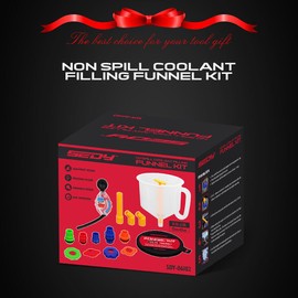 SEDY 16-Pieces No Spill Coolant Filling Funnel Kit, Spill Proof Radiator Funnel Bleeder with Adapters and Coolant Tester