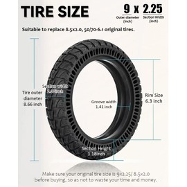 GLDYTIMES 9 Inch 9x2.25 Solid Tire Fit for Gotrax GXL V2 XR/Apex XL/G3 Plus~Hiboy S2~Xiaomi M365~AOVOPRO ES80, 50/75-6 8.5x2.0 Off-road Replacement Tire, Explosion-proof Anti-slip Tubeless Tyre(2pcs)