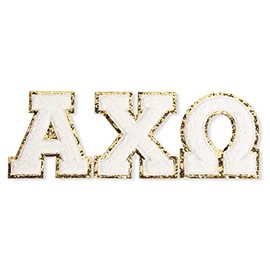 Sorority Shop Alpha Chi Omega Chenille Letter Patches with Adhesive Back, Set of 3 Greek Letter Patches, Perfect for Clothing, Notebooks, and Laptops