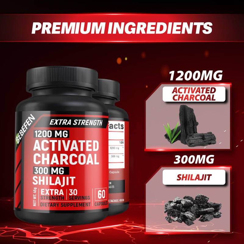 Activated Charcoal 1,200mg Per Serving by BEBEFEN | Enhanced with