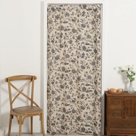 F-CHU Closet Curtains for Bedroom Closet Door,Rough Linen Curtain for Doorways Privacy, Accordion Doors Room Divider Curtains,1 Panel 47x79 inch (NOT Include Rome Bar, Telescopic Rod) Black Flower