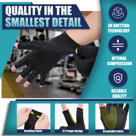 DRNAIETY Copper Arthritis Compression Gloves for Women and Men, for Arthritis Hand Pain, Anti-Slip, Fingerless, Comfortable for Work, Kept in Motion (Medium)