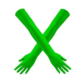 1 Pair of Long Satin Finger Gloves 1920s Opera Party Wedding Bridal Etiquette Gloves (Grass Green)