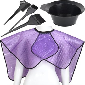 Aswewamt 5Pcs Hair Dye Bowl and Brush Kit Hairdressing Cape Double-Sided Coloring Comb Hair Salon Hairdressing for Women Men, Purple